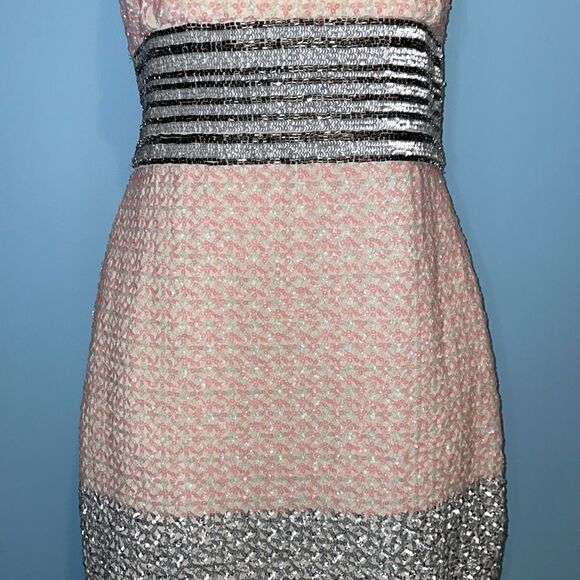 Badgley Mischka Sequin Beaded Sleeveless Mini Sheath Cocktail Dress - Picture 4 of 16